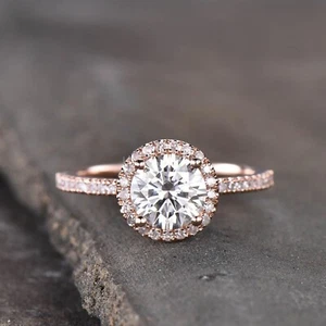 1.2ct Round Cut Moissanite Halo Women Engagement Ring 14K Rose Gold Plated - Picture 1 of 8