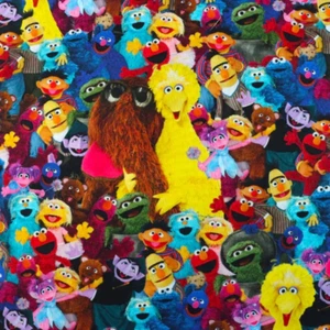 Tela de algodón de personajes agrupados de calle sésamo - Imagen 1 de 2
