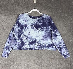 Z By Zella Tie Dye Crew Neck Cropped Sweatshirt Women Size XL Blue Purple Cotton