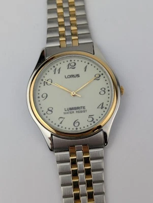 Vtg NEW OLD STOCK Lorus Two Tone Quartz Watch Lumed Dial 35mm Men's V501-8B60 - image 1 of 4