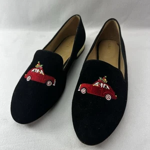Talbots Ryan Embroidered Suede Loafers Womens 9M Christmas Holiday Black Car - Picture 1 of 9