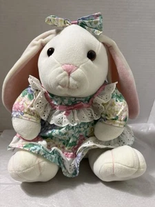 VTG 90’s Velveteen Rabbit Easter Bunny Stuffed Plush Florals Girl Bow READ - Picture 1 of 16