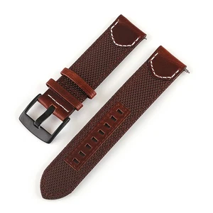 Nylon Watch Bands Cowhide Genuine Leather Wristwatch Strap Watch Part Brown 22mm - Picture 1 of 3