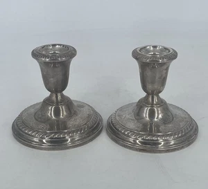 Pair Sterling Silver Candlesticks Weighted Reinforced - Picture 1 of 8