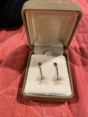 🔥复古 14k 黄金和珍珠耳环中间带钻石 🔥 — 第 1/4 张图片