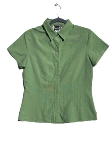 The North Face Womens Blouse Sz M Purple Green Button Front Vapor Wick - Picture 1 of 8