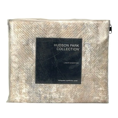 Hudson Park Linear Sandstone FULL / QUEEN Duvet Cover - New - Image 1 of 4
