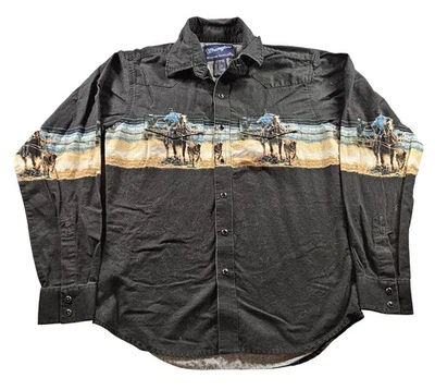 Camisa Wrangler Vintage Niños XL 14-16 Negra Perla Occidental Cuerda a Presión Vaquero Años 90 Foto 1 de 4