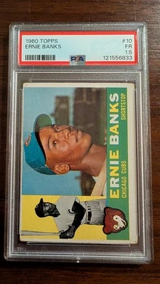 Tarjeta de béisbol 1960 Topps #10 Ernie Banks PSA 1,5 increíble frontal centrada nítida Foto 1 de 4