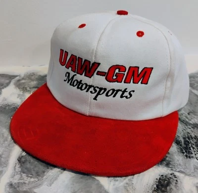 Vintage 90s UAW GM Motorsports Hat Cap Suede Bill Strap Back Adjustable - Image 1 of 3