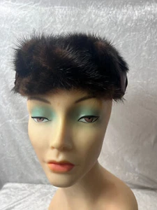 Fur Satin Netting Vintage Fascinator Hat Coquette Elaine Shop Jackson Made in US - Picture 1 of 13