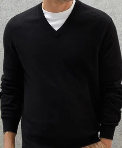 V neck plain jumper long sleeve knitted pullover sweater jersey casual wear - Picture 1 of 7