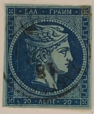 1862-67 GRECIA SCOTT #20 AZUL SOBRE AZUL 20L CABEZA GRANDE BUEN ESTADO VER ESCANEOS  Foto 1 de 2