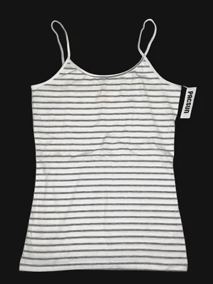 Camiseta sin mangas Pacsun Nollie Cami L blanca gris a rayas correas de espagueti ajustables Foto 1 de 4
