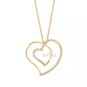 Collana con ciondolo cuore unico in oro 14 carati 0,22 ct diamanti per regalo San Valentino - Foto 1 di 3