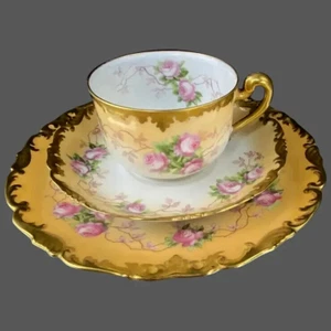 Limoges Hand Painted Rose Cup Saucer Plate Set - Picture 1 of 7