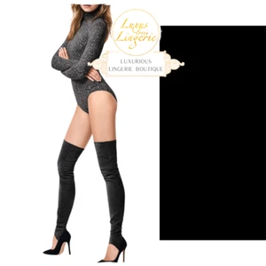 Velvet Over Knee By Wolford 38 Black High Stockings Velvet Faux Leather - Picture 1 of 3