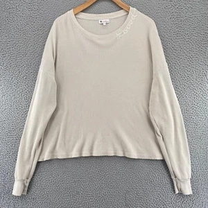 Sundry Evereve Top Donna 3 Grandi Beige Crop Pullover Termico Waffle Maglia Loved - Foto 1 di 11