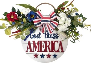 July 4Th Wreath Patriotic Americana Wreath Boxwood Handcrafted Memorial Day Wrea - Picture 1 of 12