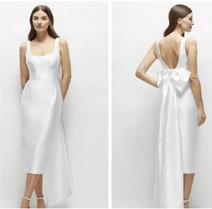 New Alfred Sung SCOOP NECK CORSET SATIN MIDI DRESS WITH FLOOR Size 4 S White - Picture 1 of 4