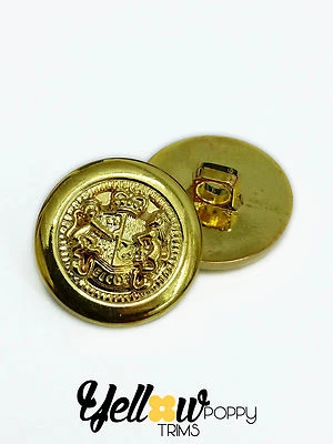 8 x Flat Shiny Polished Gold Military Shank Blazer Buttons 22mm Lion Horse Crown - Image 1 of 4