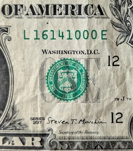 2017 $1 bill fancy serial number, zip code note 16141 New Galilee, PA Beaver Co - Picture 1 of 3