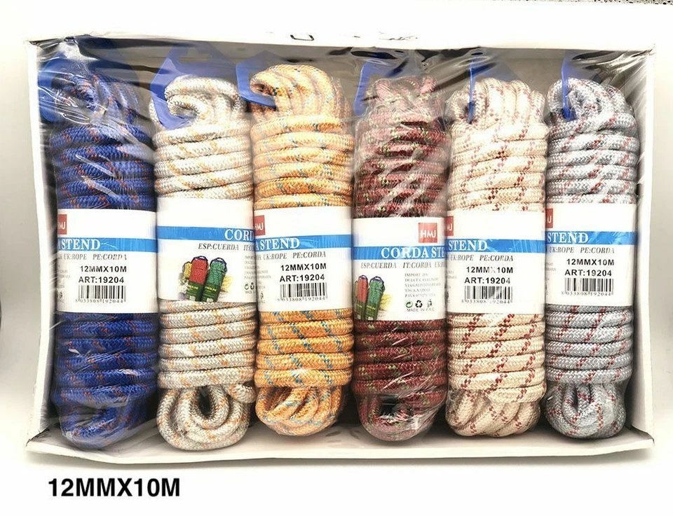 Set 6 Pezzi Corda Fune Nylon Multiuso Intrecciata Lunghezza 10m Diam 12mm hmj - Immagine 1 di 1