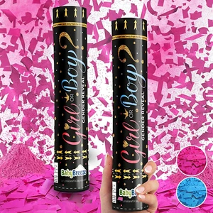 Gender Reveal Confetti Powder Cannon - Pink Poppers for Baby Shower 2 Pack - Picture 1 of 11
