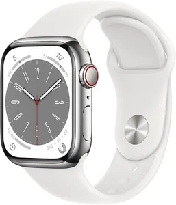 Apple Watch Series 8 Stainless Steel 41mm Cellular Silver White Band-Excellent - Picture 1 of 5