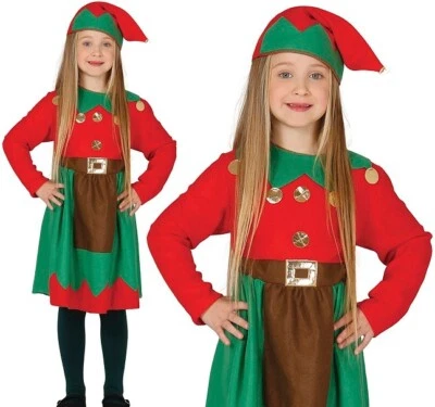 Childs Christmas Girls Elf Fancy Dress Costume Xmas Santa's Kids Elf Outfit fg - Image 1 of 4