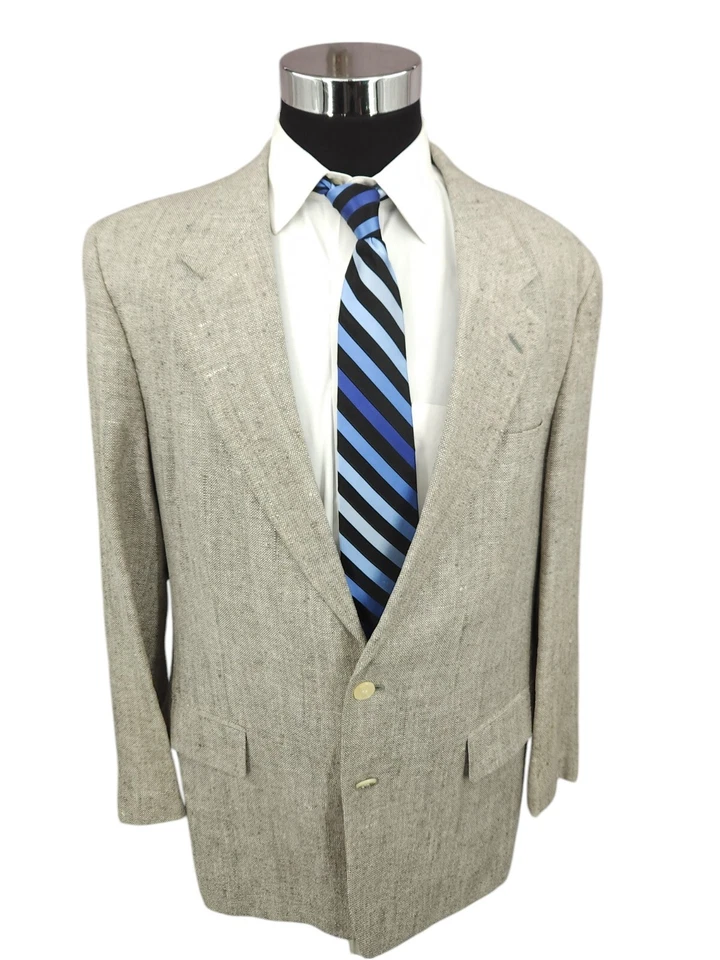 Savile Row Tweed Blazer Mens 42L Gray Silk Sports Coat Jacket 2 Buttons Vent - Image 1 of 4