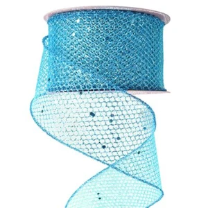Summer Mesh Ribbon for Bows Making DIY Crafts Blue Glitter Web Wired Edge Rib... - Picture 1 of 5