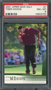 Tarjeta de novato de golf Tiger Woods 2001 Upper Deck RC #1 clasificación PSA 8 - Imagen 1 de 2