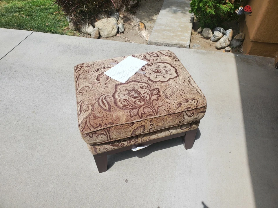 Vintage Green Brown Fabric Foot Stool Ottoman (Local Pickup Only) Foto 1 de 1