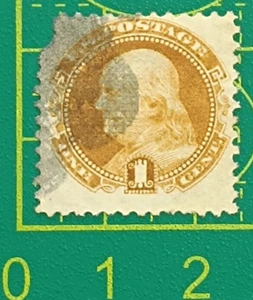 US Stamp 1869, Sc A34, #112, 1c buff Franklin, perf.12, G Grill, used - Picture 1 of 7