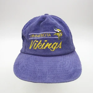 Minnesota Vikings Corduroy Hat Cap Purple Snapback Logo NFL Script Vintage - Picture 1 of 11
