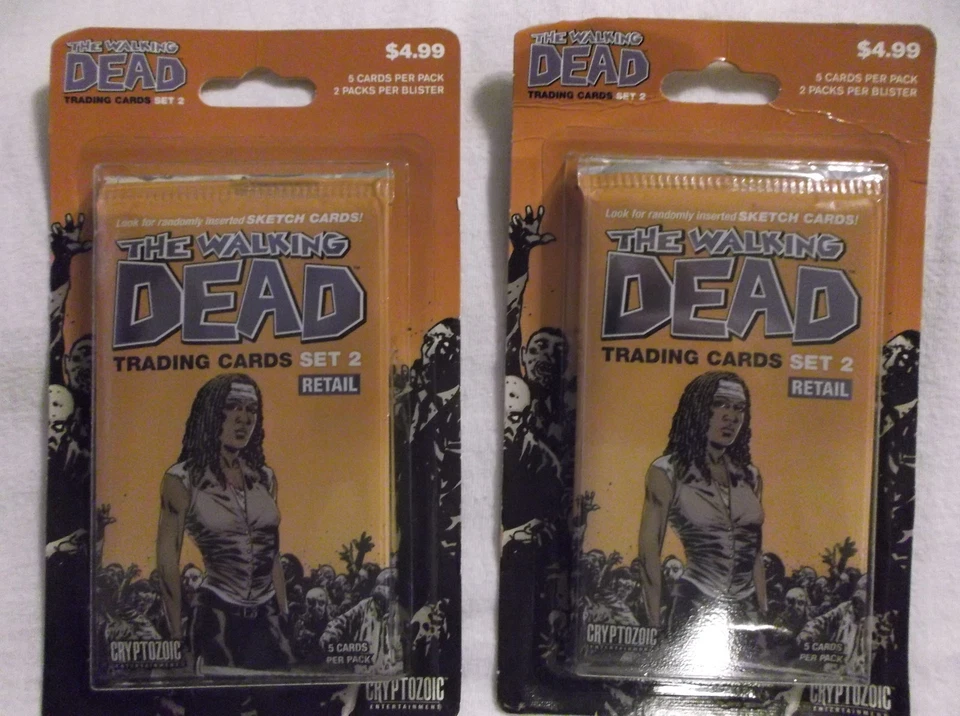 Juego de 2 cartas coleccionables de cómic The Walking Dead.  ¡Dos blisteres sellados!    Foto 1 de 4