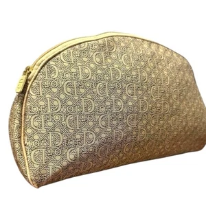 Vintage 90s Christian Dior Gold Tone Logo make up cosmetic bag - Picture 1 of 12
