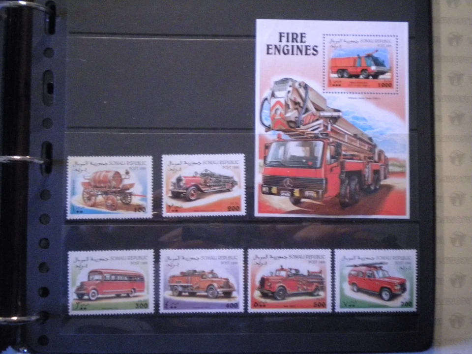 SERIE AVEC BLOC TIMBRES DE SOMALIE CAMIONS POMPIER NEUF** VOIR SCAN - Photo 1/1