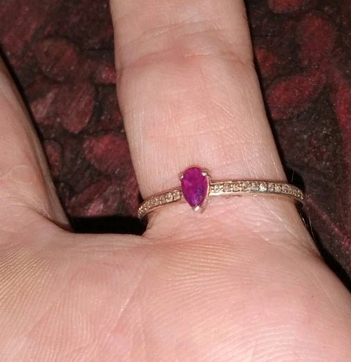 Gold Ring with Ruby Teardrop Stone And Small Diamonds From Zales - Image 1 of 1