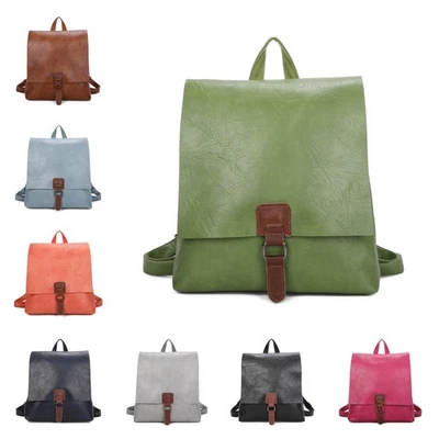 Women Girls Vegan Leather trim  Backpack School College Travel Shoulder Bag UK - Image 1 of 4