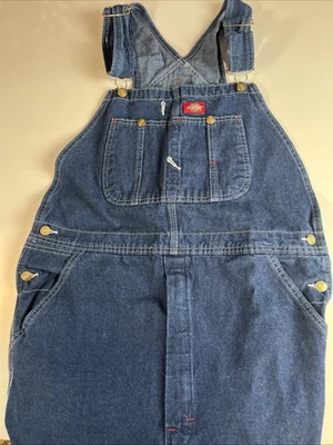 Vintage Dickies Bib Overalls 34x32 Blue Denim Button Fly  Work Wear - Image 1 of 4