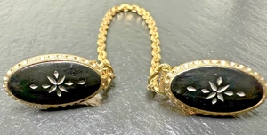 VINTAGE ANSON GOLD TONE WITH BLACK OVAL ACCENTS SWEATER / DRESS/ SCARF CLIP I888 - Picture 1 of 11