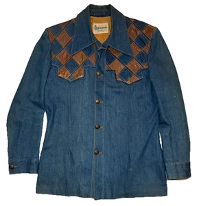 Giacca blazer vintage anni 60 70 Gino Paoli denim pelle patchwork taglia 40 western - Foto 1 di 18