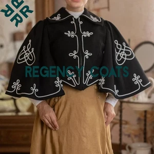 Sakko im edwardianischen Stil, viktorianische Jacke, Damen schwarz Wolle Husarenjacke - Bild 1 von 8