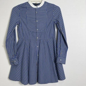 Polo Ralph Lauren Girls Size 12 Blue White Striped Long Sleeve Prairie Dress - Picture 1 of 10