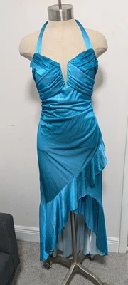 Y2K маскарад мяч платье синий длинная юбка 6/7 ассиметричный кромки HOCO выпускного  - Изображение 1 из 4