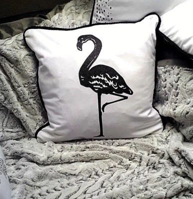 Dekokissen,Flamingo,Weiß mit Schwarz,Brokat,elegant,modern,Loft,45x45cm, - Bild 1 von 4
