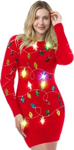Vestido Suéter Largo Feo Navidad Riggling Getup Colorido Iluminar Bombillas XL - Imagen 1 de 7