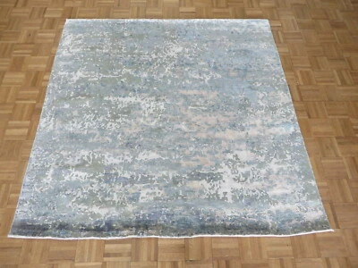 6 x 6 Square Hand Knotted Modern Abstract Blue Oriental Rug With Silk G8189 - Image 1 of 4